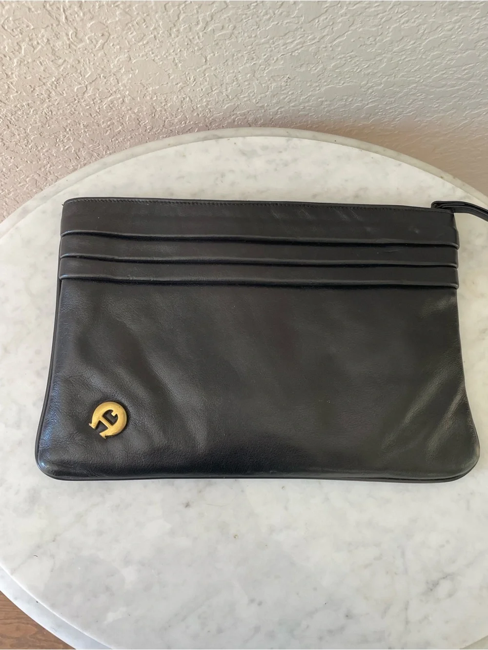 Vintage Etienne Aigner Black Leather XL Clutch
